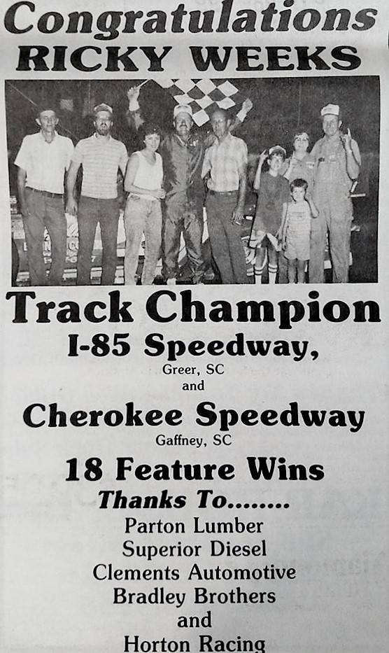 Cherokee I-85 Speedway Track Champion