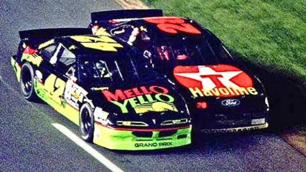 Davey Allison and Kyle Petty race to the checkered flag in the 1992 NASCAR Winston All Star Race